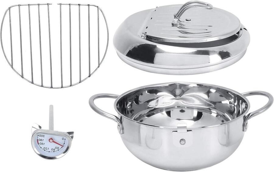 Frituurpan met mand Keukenpan Lekker Frituren Nauwkeurige temperatuurregeling Ruim formaat Zilverkleurig