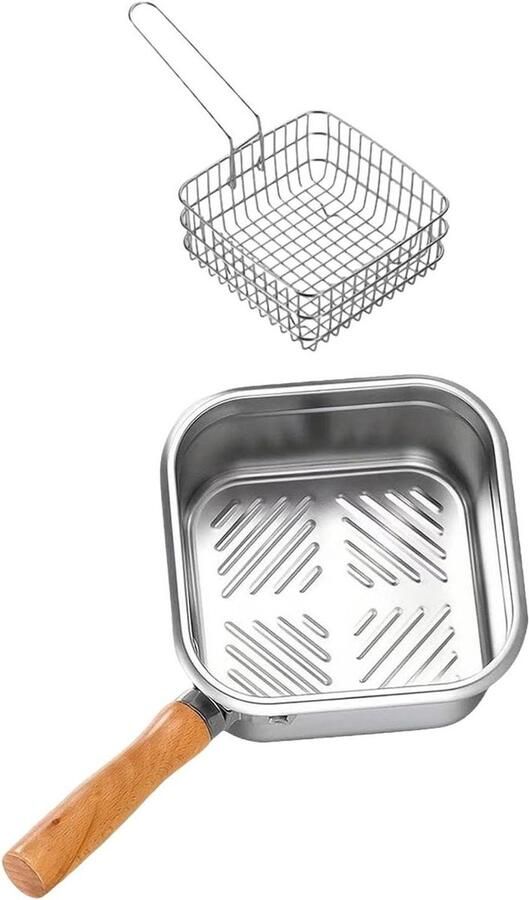 Frituurpan met mand Kleine friteuse pot Snelle snacks maken Massief roestvrij staal 2500 ml One Color