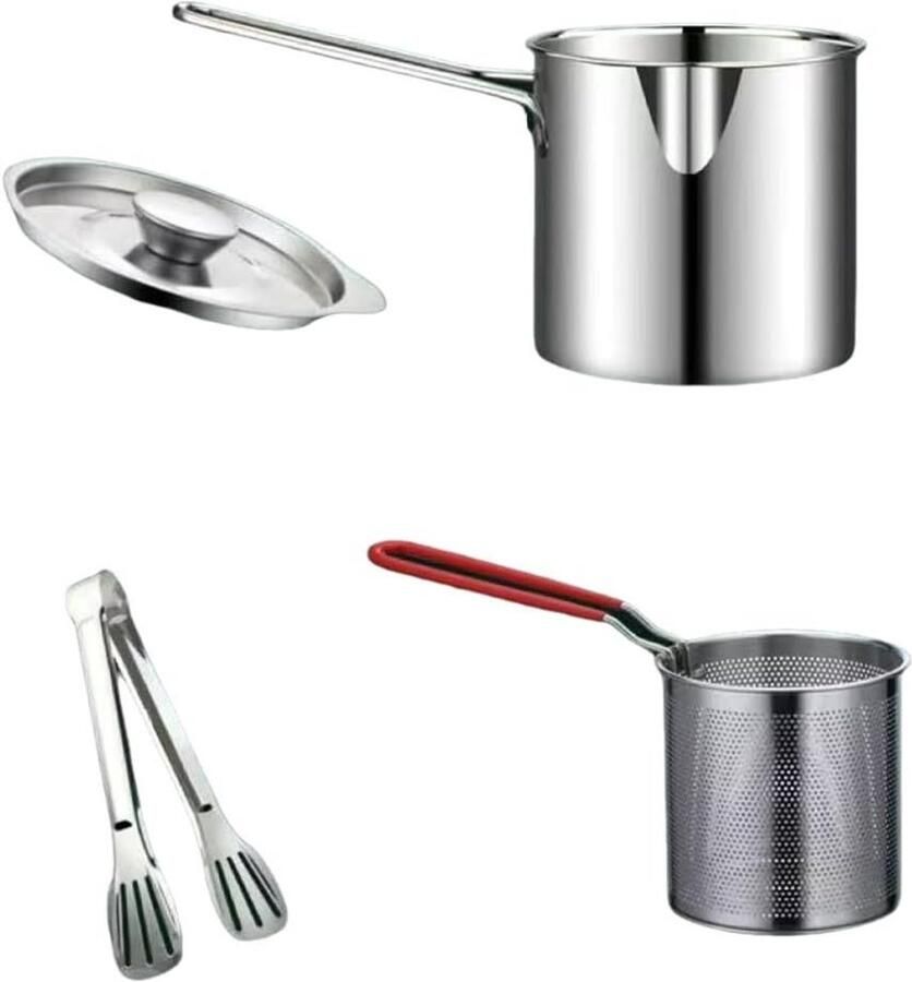 Frituurpan met mand Kleine friteuse Thuis koken Oliebesparend ontwerp Klein formaat Zilverkleurig