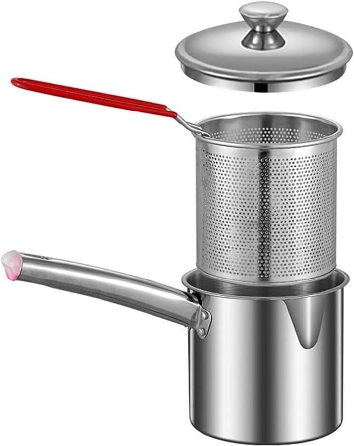 Frituurpan met mand Kleine friteuse Thuis koken Roestvrij staal 1 set Zilver