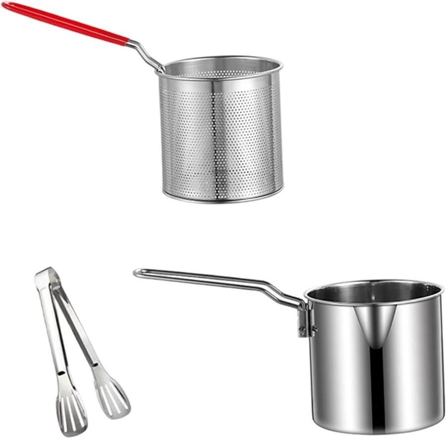Frituurpan met mand Kleine pan Eten bereiden Roestvrij staal 11.8 cm One Color