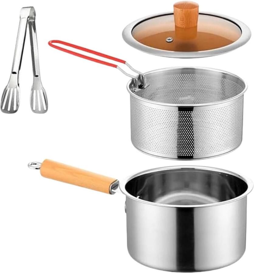 Frituurpan met mand Kookpot Frituurpan Frites Bakken Spatbestendig Ontwerp 22 cm breed Zilver
