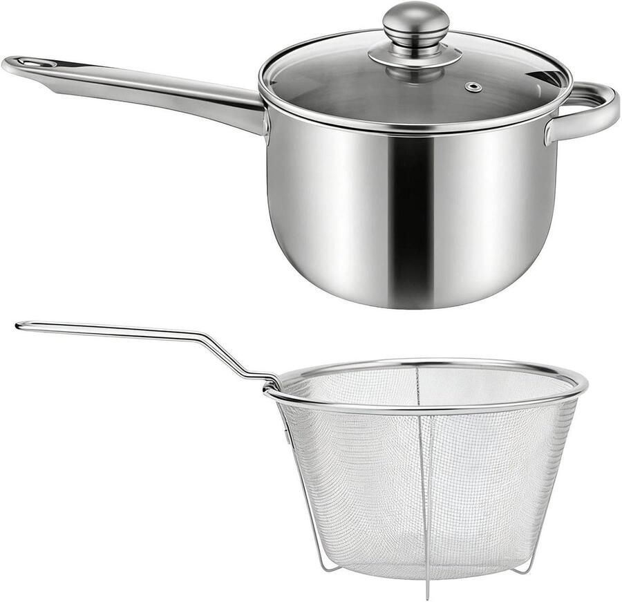 Frituurpan met mand Olie kookpan Efficiënt koken Antiaanbaklaag 38 cm Meerkleurig