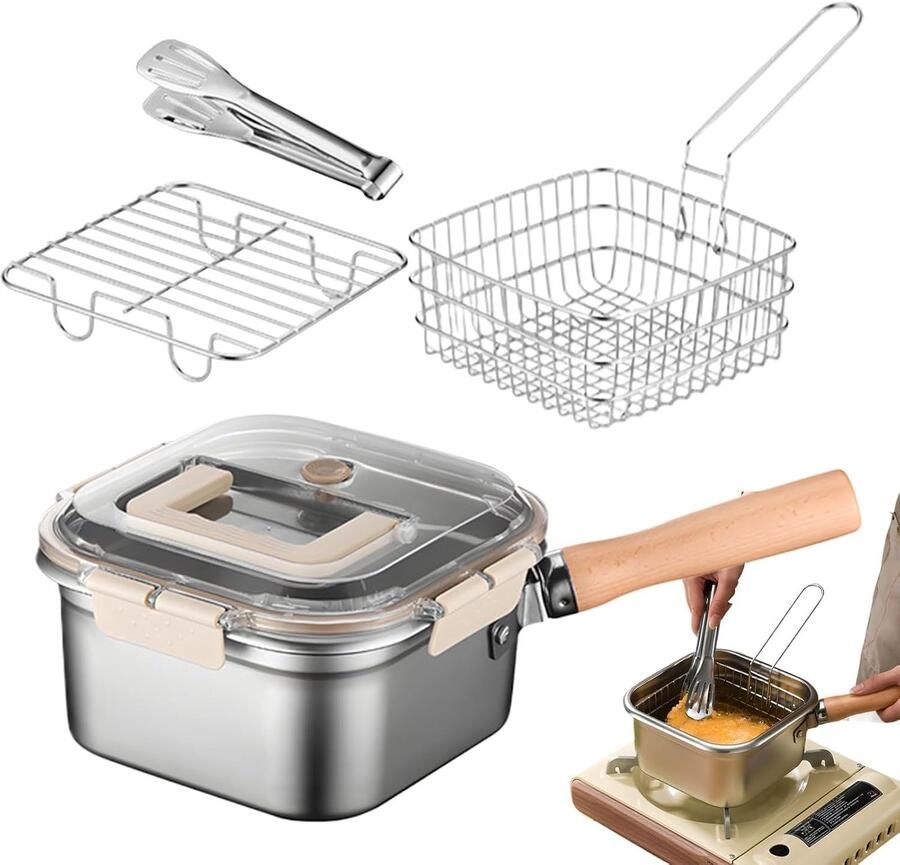 Kleine Friteuse Frituurpan Mand Keuken Koken Multifunctioneel 35 x 20.5 x 11.5 cm Zilver