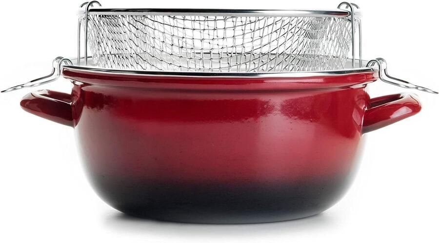 Frituurpan met mandje Koekenpan emaille Traditioneel koken Geschikt voor inductie 24 cm Zwart