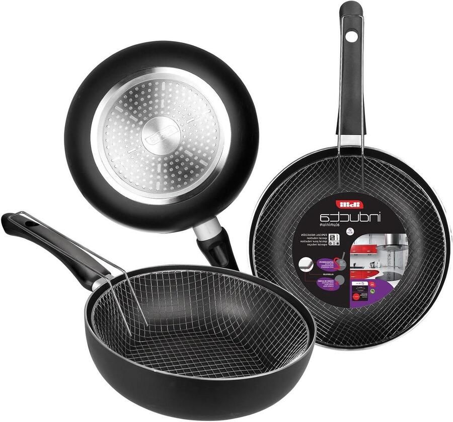 Frituurpan met mandje Koekenpan Lekker Frituren Antiaanbaklaag 26 cm Zwart
