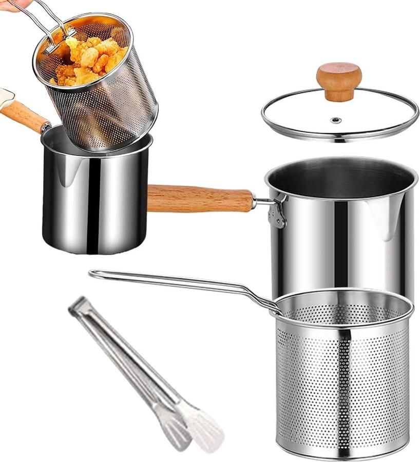 Frituurpan met Oliefilter Roestvrijstalen Friteuse Thuis Frituren Grote Capaciteit 14 x 17 x 14 cm Zilver