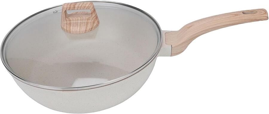 Frituurpan met pan Koekenpan koekepan Veelzijdig koken Dubbele uitloop steencoating 28 cm doorsnee