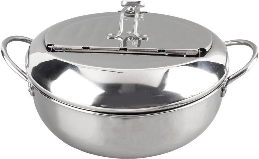 Frituurpan met Thermometer Friteuse met Zeef Thuis Frituren Roestvrij Staal 24 cm Zilver