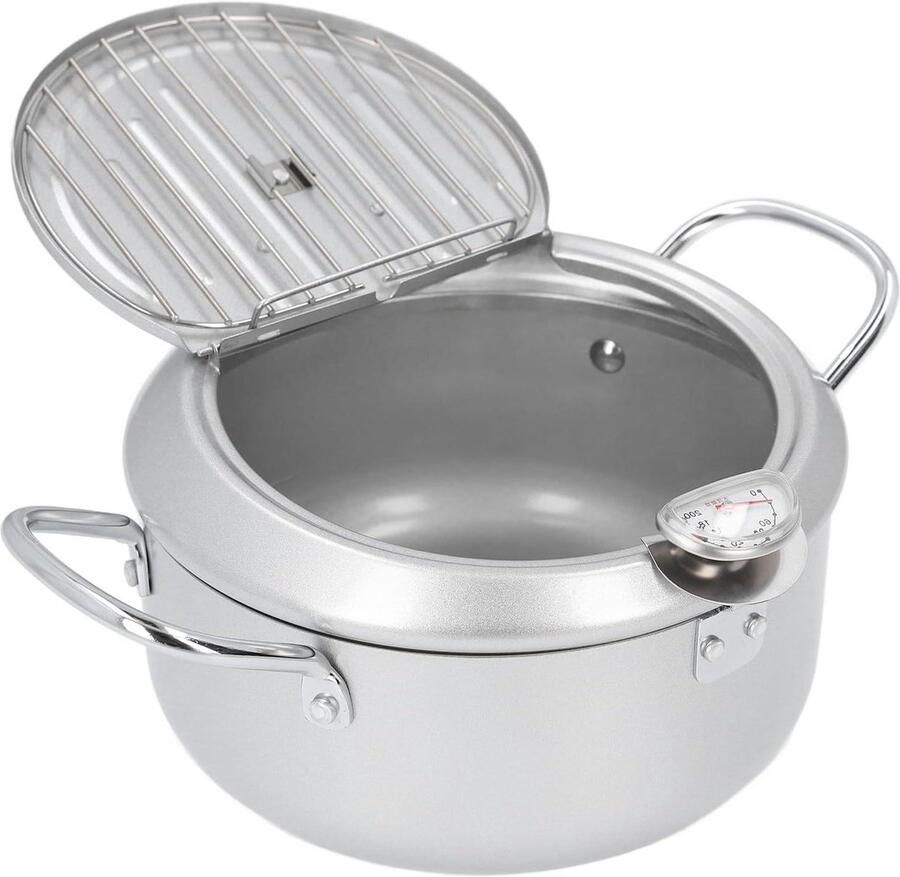Frituurpan met Thermometer Japanse Frituurpan Thuis Frituren Dubbele Handgrepen 28 x 22 x 13 cm Zwart