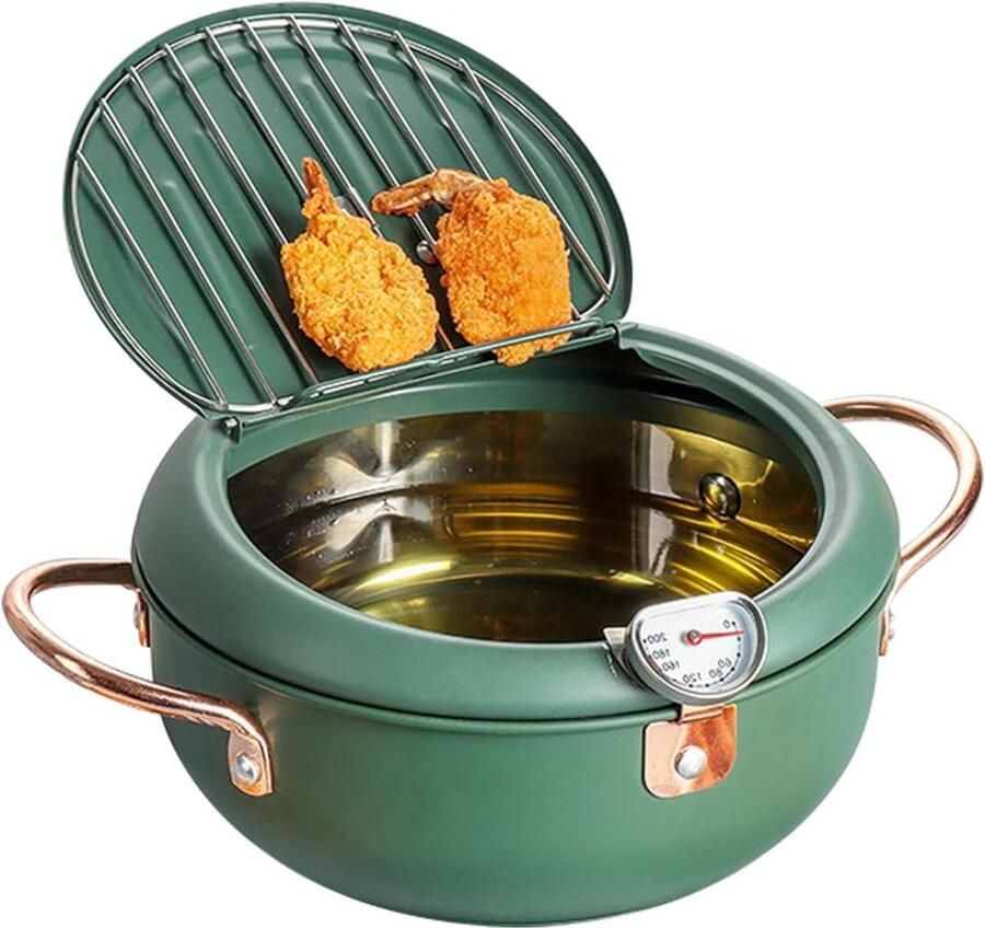 Frituurpan met thermometer Tempura pan Lekkere snacks maken Verwijderbaar zeefrek 55 inch Donkergroen