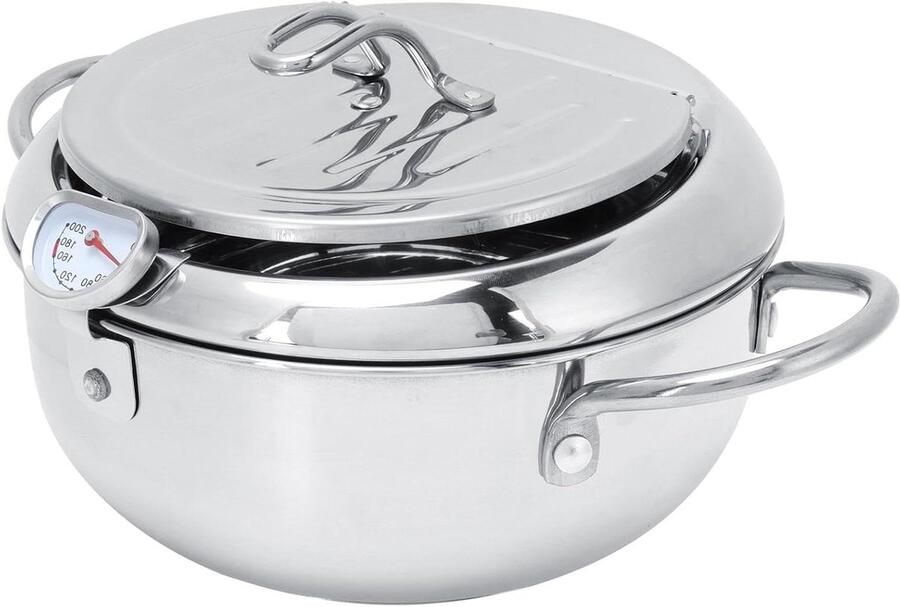 Frituurpan met Thermometer Koekenpan Koekepan Thuis Koken Spatvrij Deksel 28 cm Zilver