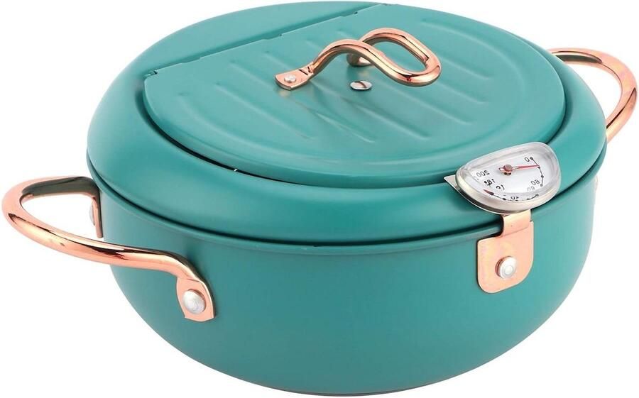 Frituurpan met thermometer Tempura pan Thuis Frituren Roestvrij staal 20.5 cm Diepgroen