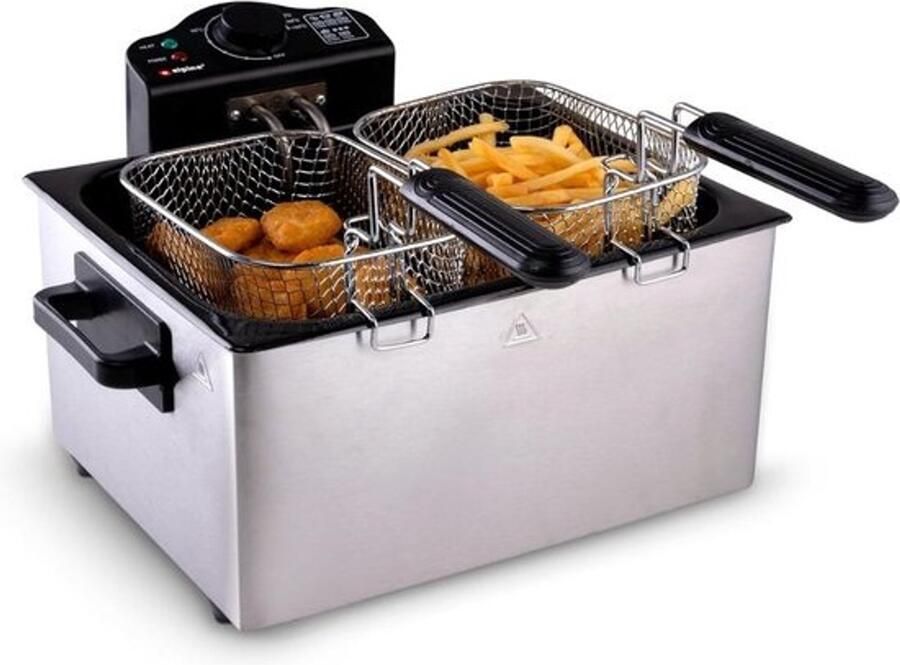 Frituurpan met twee bakken Friteuse met dubbele bakken Pan om friet in te bakken 3 tot 5 Liter Zilver