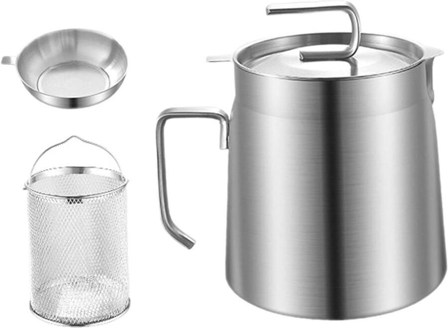 Frituurpan met Zeef Frituurmandje Oliebewaarder Frituren en Bewaren Roestvrij Staal 1.8 Liter Zilver