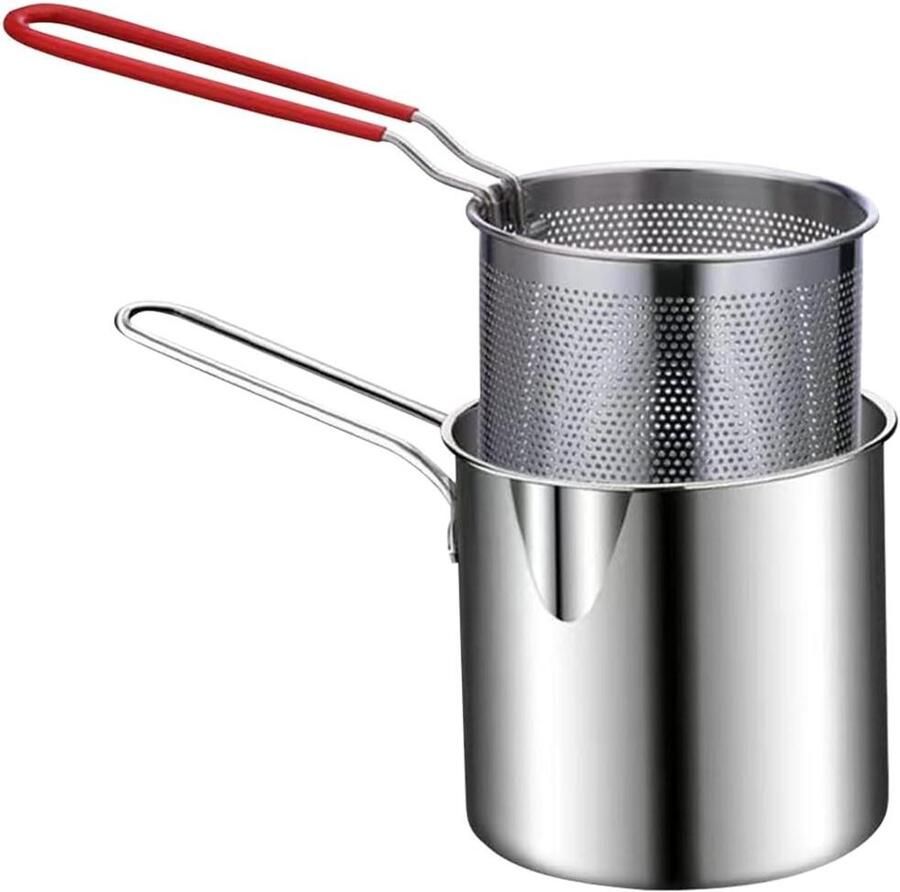 Frituurpan met Zeef Kleine Braadpan Gefrituurde Snacks Maken Met Geïntegreerde Thermometer