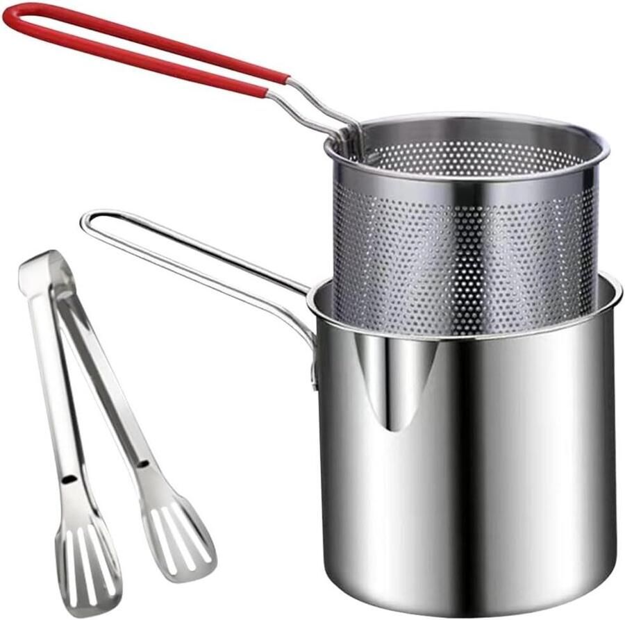 Frituurpan met Zeef Kleine Kookpan Thuis Frituren Ingebouwde Thermometer 12.7 x 12.7 x 12 cm Zilver
