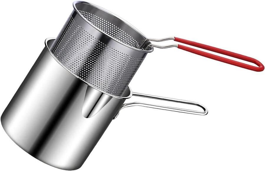 Frituurpan met Zeefmand Friteuse Braadpan Thuis Frituren Ingebouwde Zeefmand 27 x 15 x 13 cm Zilver