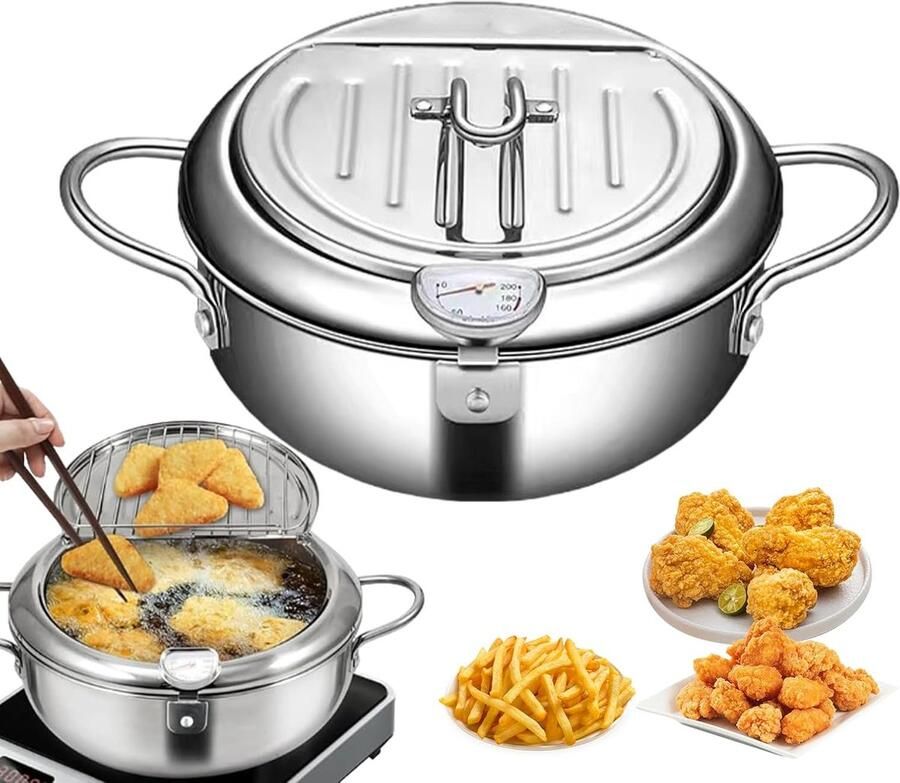Frituurpan Oliepot Knapperige Frietjes Met Thermometer 28CM Roestvrij Staal