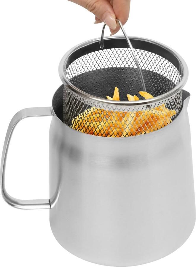 Frituurpan Oliepot Kookpan Friet Kip Bereiden Roestvrij Staal 2 Liter Zilver