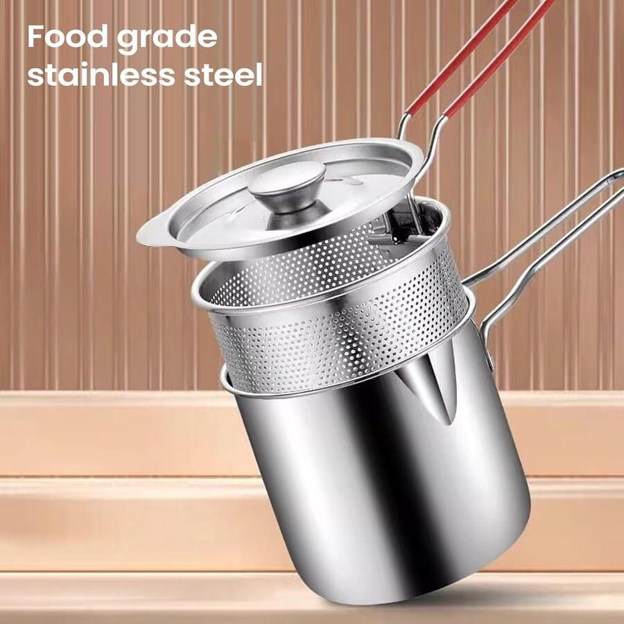 Frituurpan Roestvrij Koekenpan Diep Snacks Bereiden Ruimtebesparend Ontwerp Compact Zilverkleurig