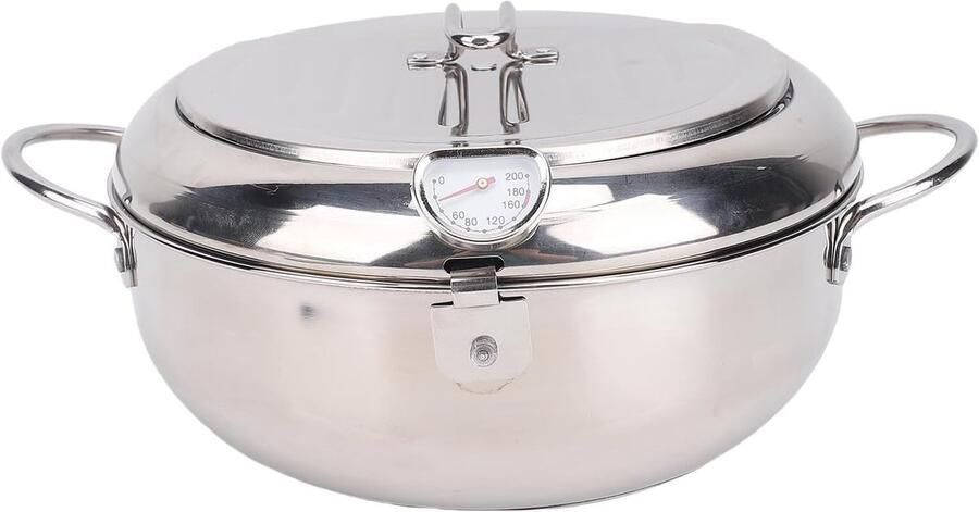 Frituurpan Roestvrij Staal Friteuse Keuken Thuis Frituren Ingebouwde Thermometer 32 Liter Capaciteit Zilverkleurig