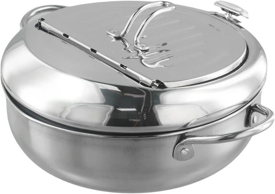 Frituurpan Roestvrij Staal Friteuse Keuken Thuis Frituren Met Temperatuurmeter 32 liter Zilver