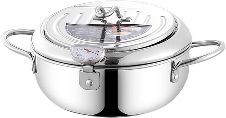 Frituurpan Roestvrij Staal Friteuse Pot Frituren Thuis Met Ingebouwde Thermometer 2.2L of 3.2L Zilver