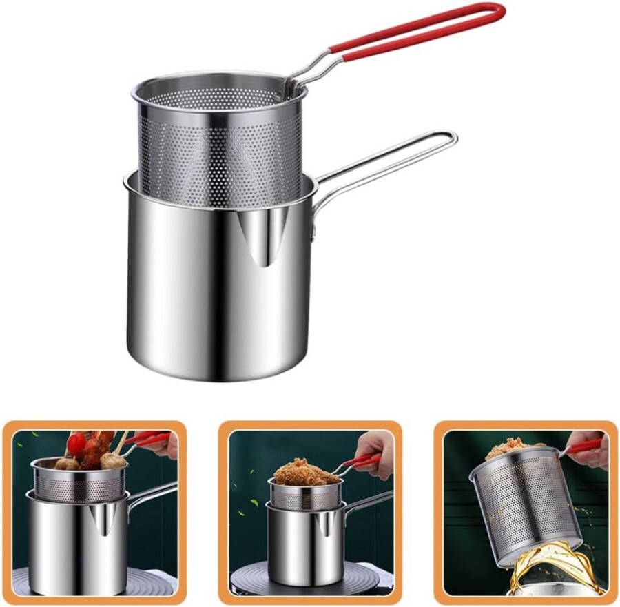 Frituurpan roestvrij staal frituurpan spiesjesfriteuse met zeef frituurpan multifunctionele kookpan geschikt voor gerechten in de thuisrestaurantkeuken