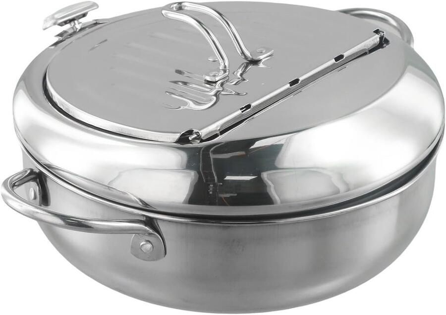 Frituurpan Roestvrij Staal Keuken Friteuse Lekker Eten Maken Met Temperatuurmeter 32 Liter Zilver