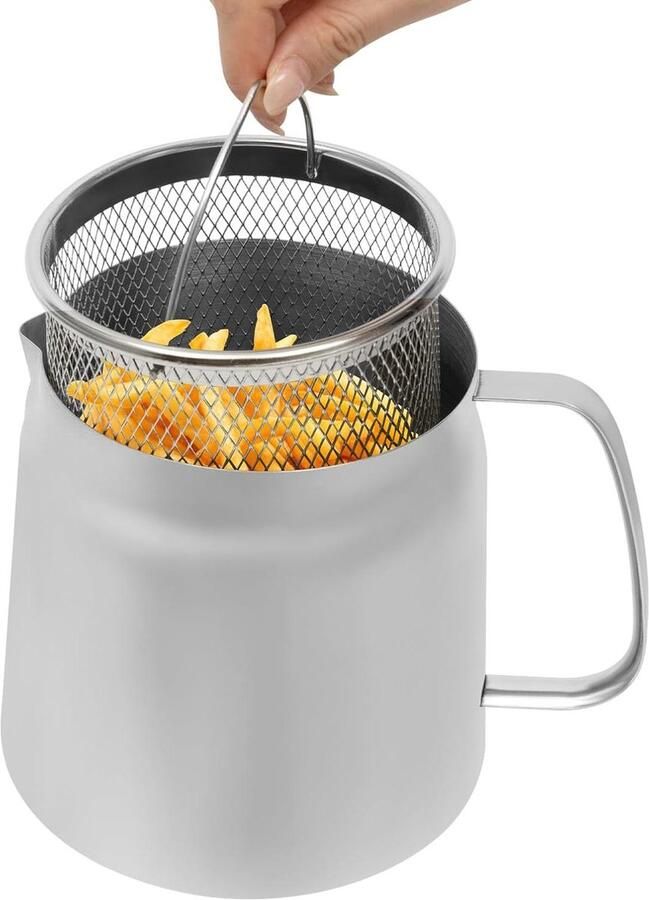 Frituurpan RVS Kleine friteuse Thuis Frituren Vetreservoir met zeef 2 Liter Zilver