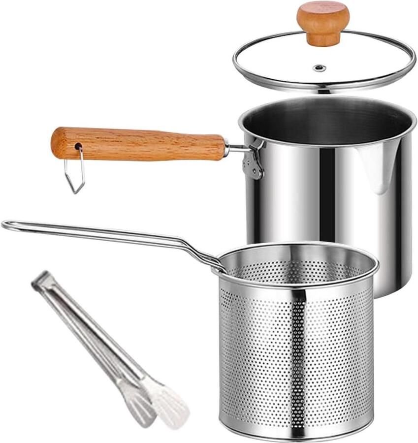 Frituurpan Roestvrij Staal Vetvanger Pan Thuis Frituren Geïntegreerde Filtermand 278 x 125 cm Zilver