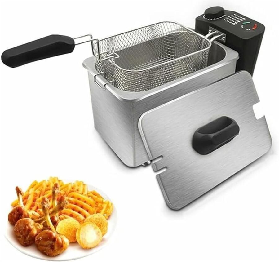 Frituurpan RVS Elektrische Friteuse Thuis Frituren Instelbare Temperatuur 3.5L Capaciteit Zilver