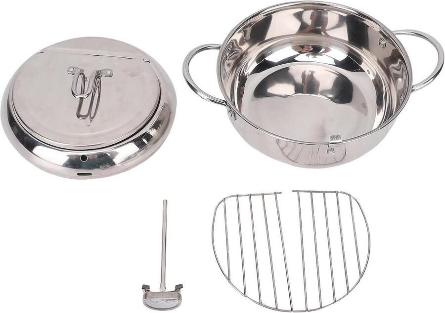 Frituurpan RVS Friteuse met Thermometer Lekker Frituren Met Olie Afvoer 2.2 Liter Zilver