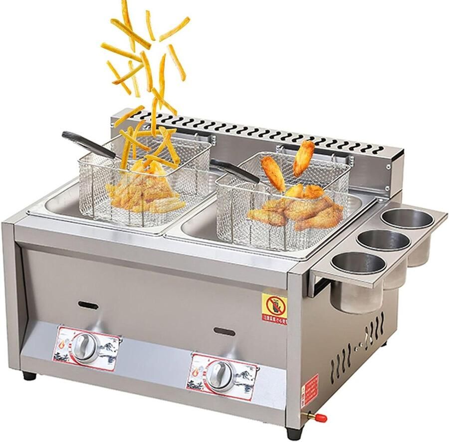 Frituurpan RVS Friteuse Roestvrij Staal Thuis en Commercieel Grote Capaciteit 4-6 personen Zilver