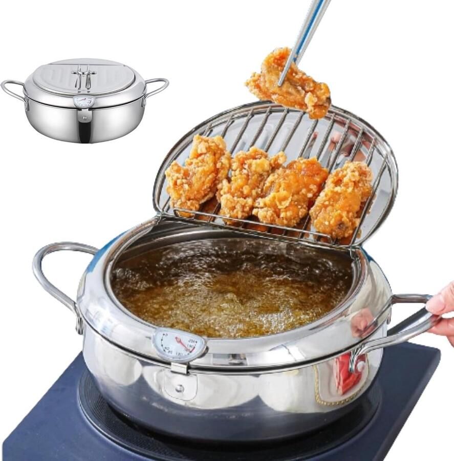Frituurpan RVS Koekenpan Wok Thuis Frituren Temperatuurregeling Verkrijgbaar in maten Zilver