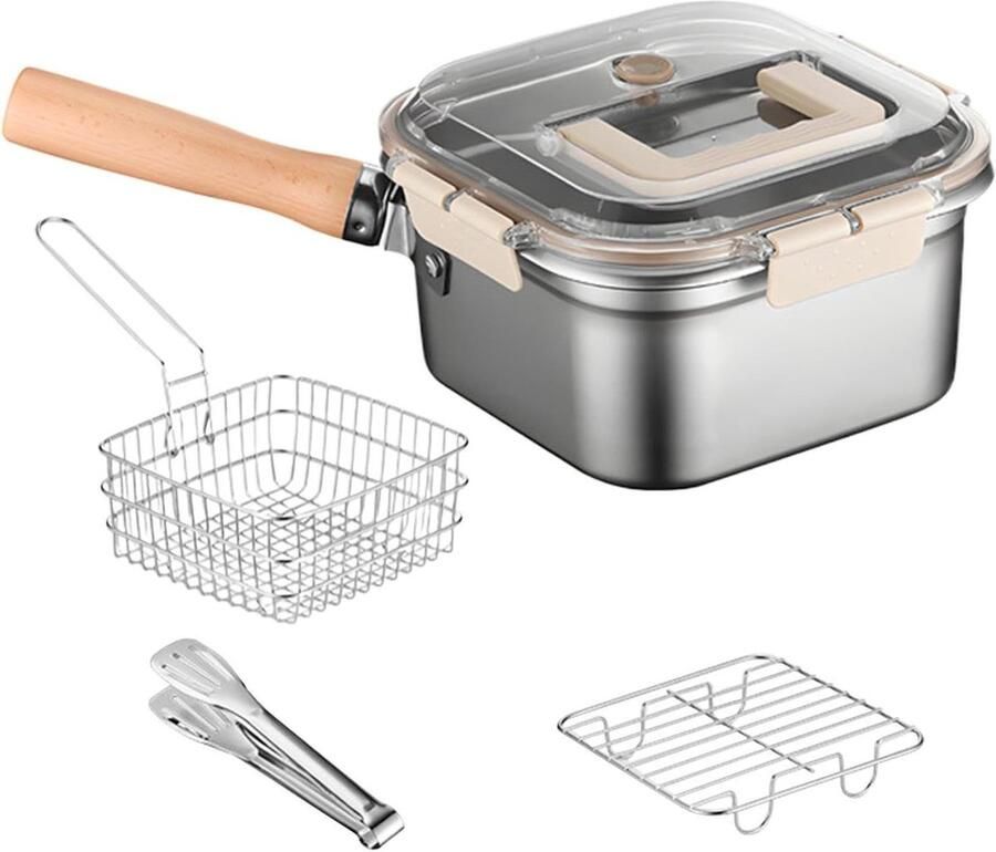 Frituurpan Set Koekenpan Japanse Stijl Frituren en Bakken Afneembare Kookpot 35 cm Zilverkleurig
