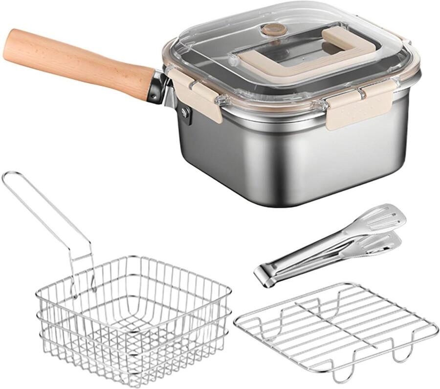 Frituurpan Set Kookgerei Buiten Koken Dubbellaags Isolatie 23 x 23 x 12 cm Zilver