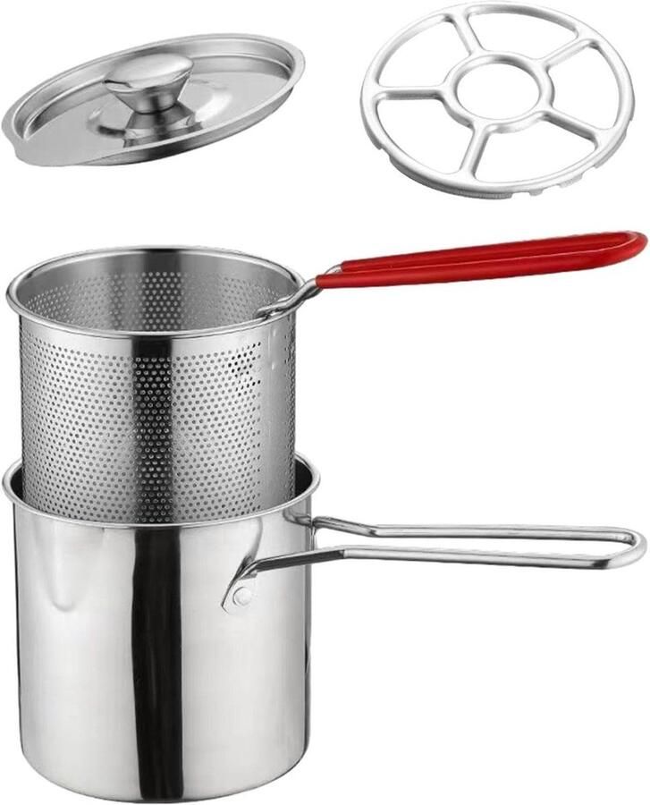 Frituurpan set Kookpan met mand Snel eten frituren Roestvrij staal 30x15x25 cm
