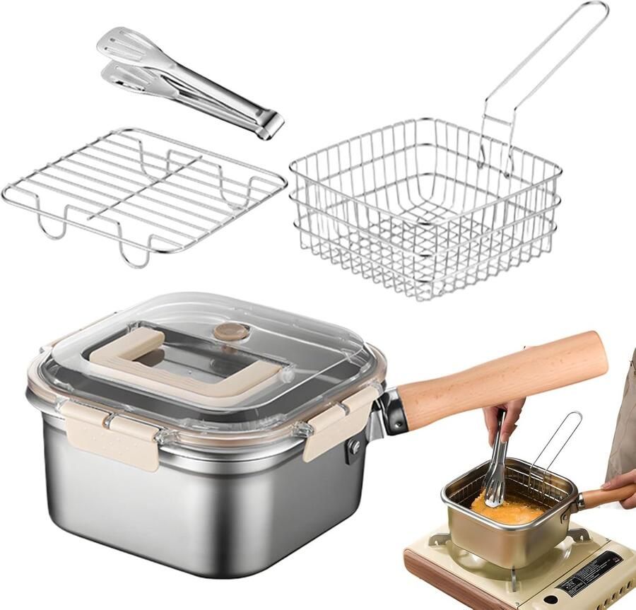 Frituurpan Set Visfriteuse Buitenfornuis Buiten Koken Roestvrij Staal 35x20.5x11.5cm Zilver