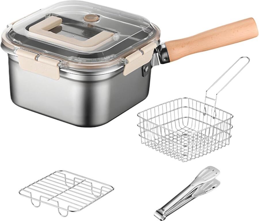 Frituurpan met mand Compact kooktoestel Buiten koken Roestvrij staal 35x20.5x11.5cm Zilver