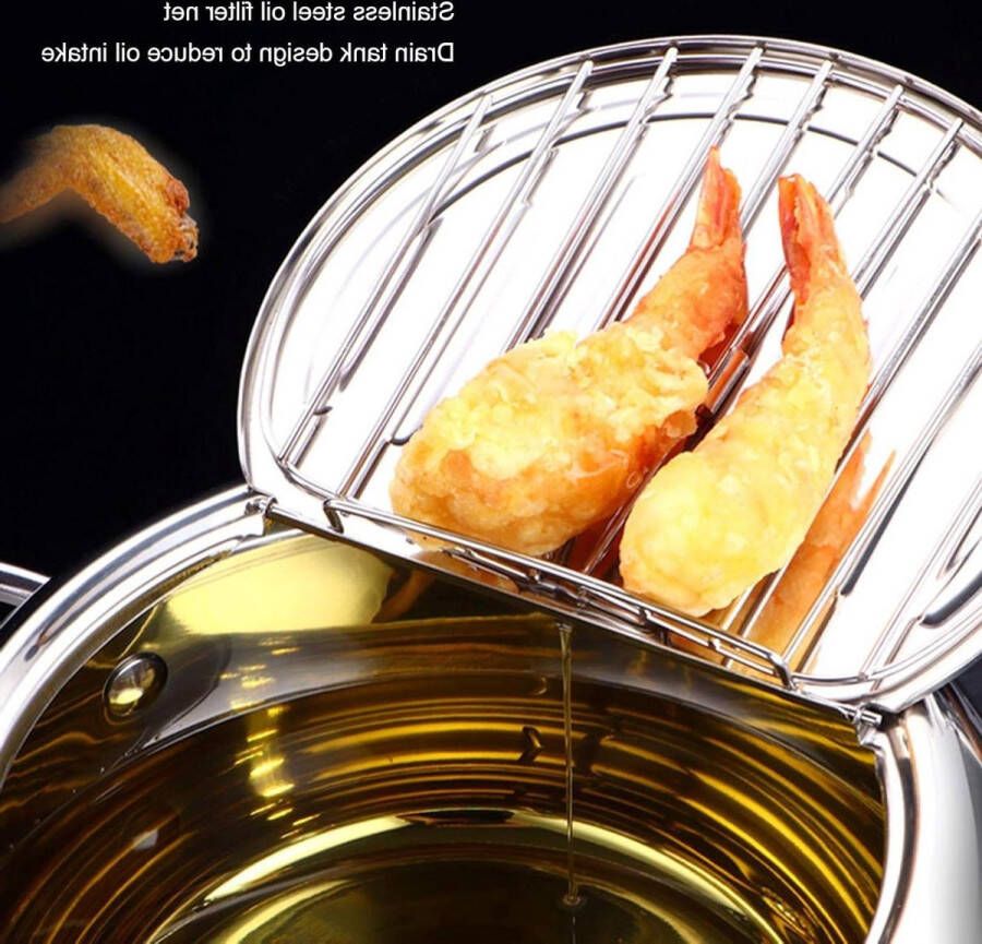 Frituurpan temperatuurregelbaar roestvrij staal Japanse stijl thermometer Tempura frituurpan Koekenpan inductie clamshell-deksel afdruiprek Keuken Ute