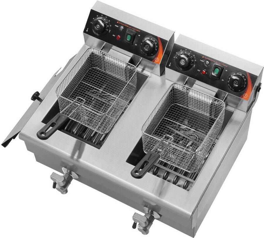 Cleo Frituurpannen Frituurpan dubbel Friteuse Verwijderbare Tanks Met Timer Olie-Afvoerventiel 57x52x35.5 cm 24L