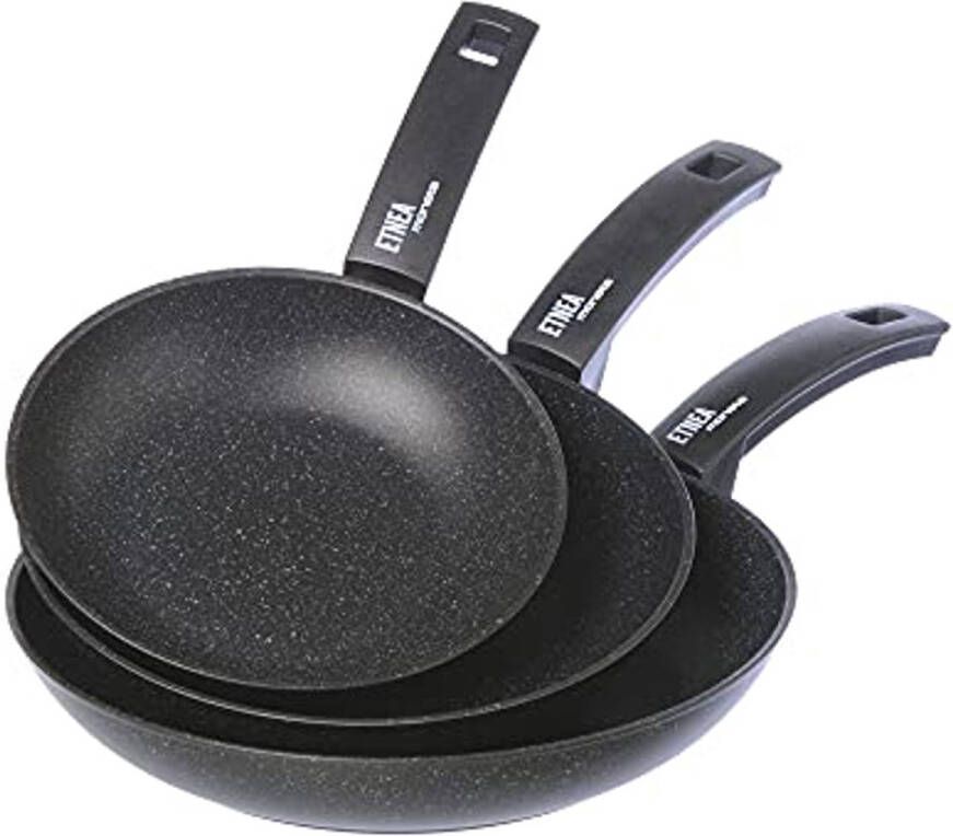 Frituurpannen Set 20-24-28 cm Aluminium Zwart Steen Look