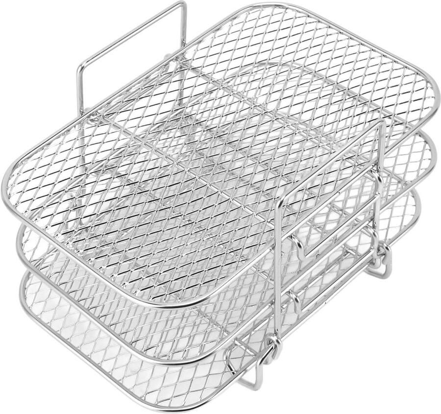 Frituurrek 3 Laags Grillrooster Ovenrek Koken Bakken Drogen Gelijkmatige Warmte 19x13cm Zilver