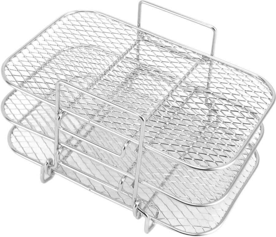 Frituurrek 3 lagen Keukenrek Accessoire Gelijkmatig Koken Roestvrij Staal 19 x 13 cm Zilver
