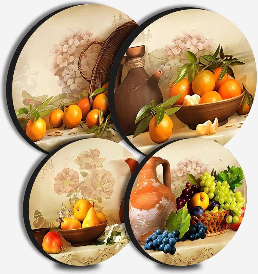 Fruit Ronde Metalen Kookplaat Covers Set van 4 Rustieke Kachel Plaat Kookplaat Covers Elektrische Fornuizen Top Brander Gas Range Oven Protector Keuken Gereedschap Accessoires Moderne Vintage Stijl afdekplaat voor gasfornuis