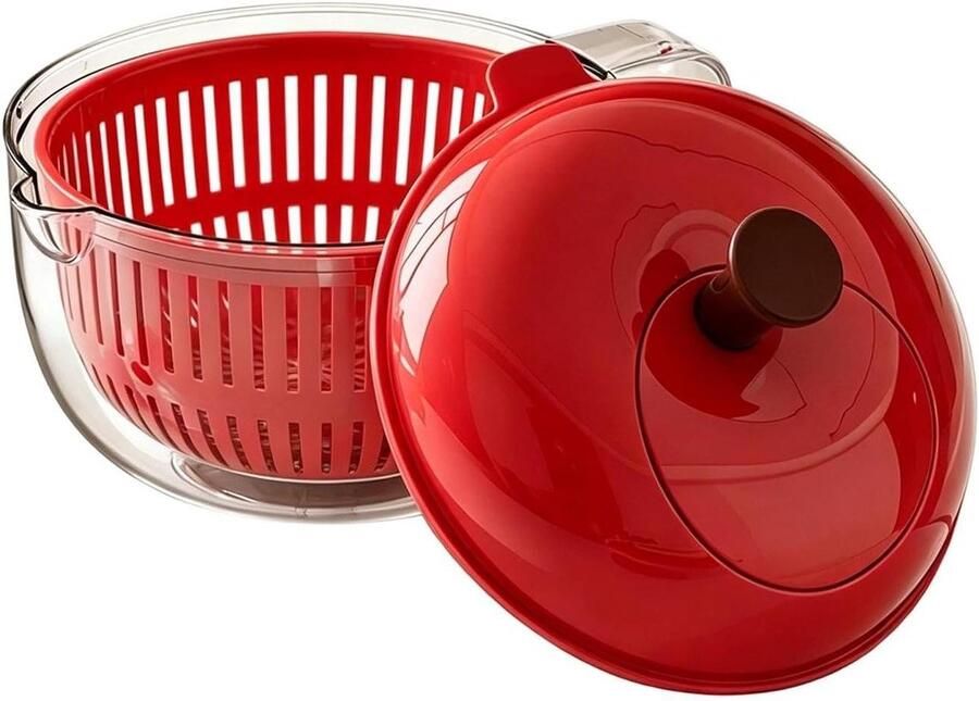 Fruitwasser Groente Droger Keuken Slinger Maaltijd Voorbereiding Antislip Onderzetter 23 cm Rood - Foto 3