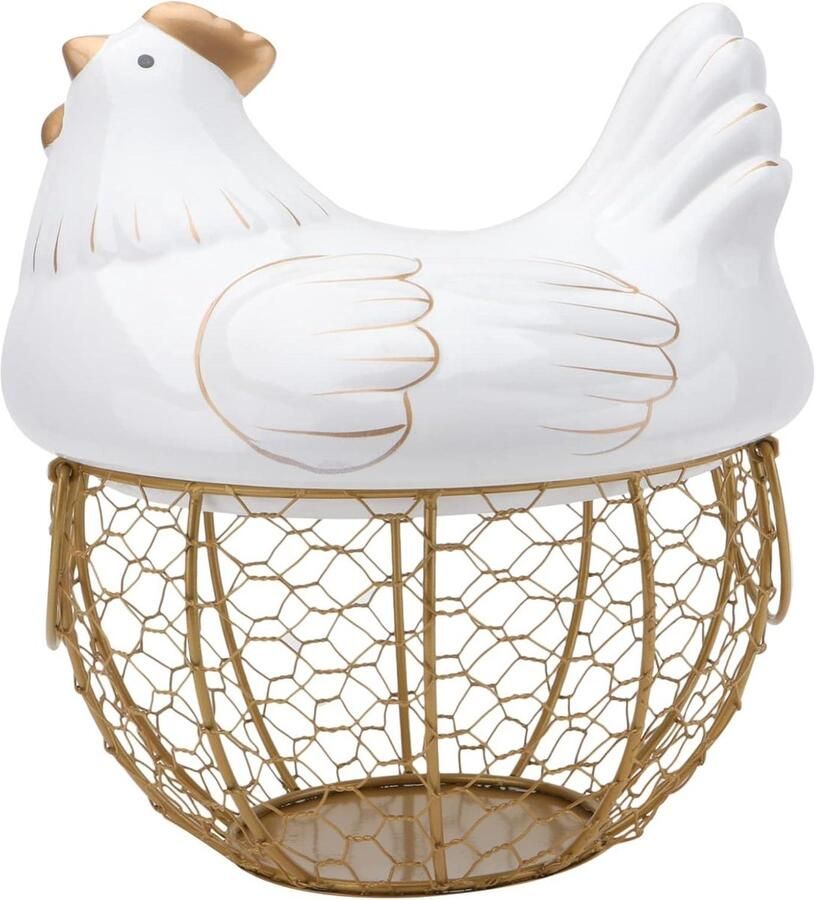 Eier Mand Draadroven Mand Keuken Opslag Kippen Design 23x22.5 cm Wit Goud
