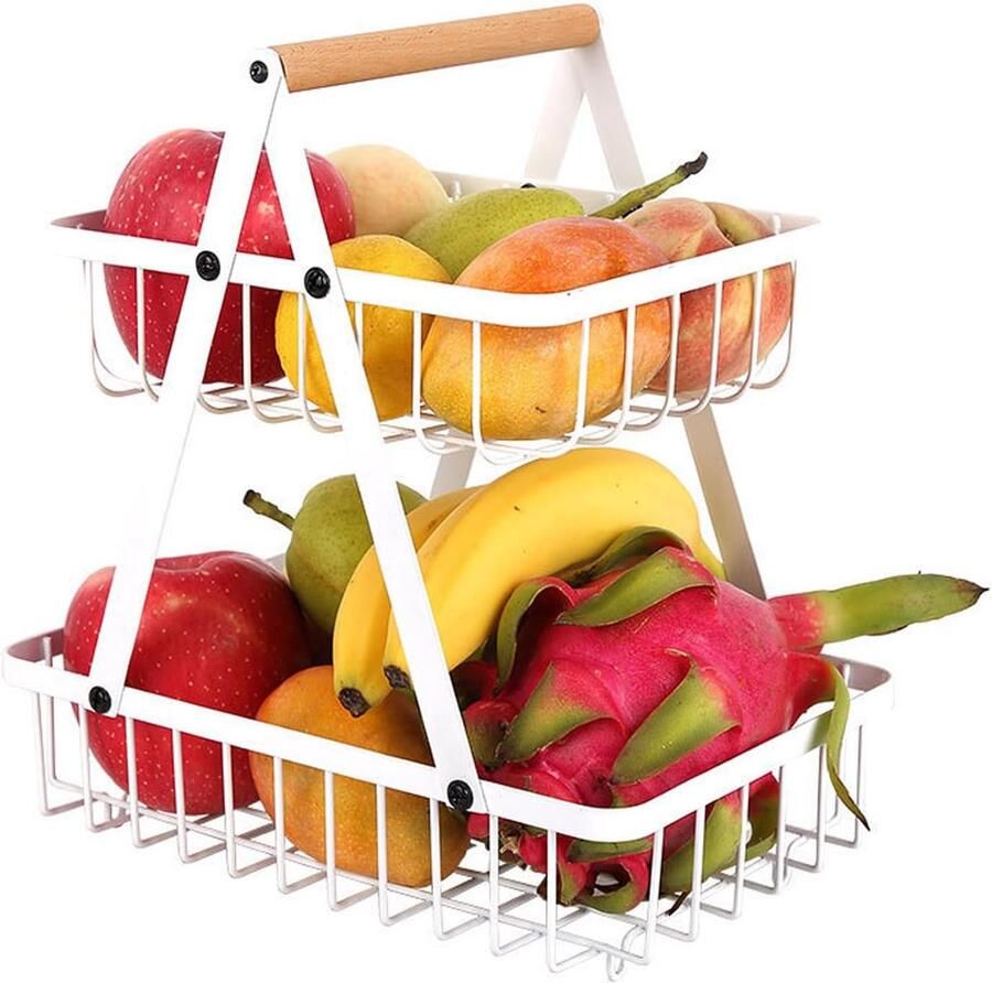 Fruitopslag 2-laags witte metalen fruitstandaard afneembaar design ideaal voor groente en fruit ShopVlot